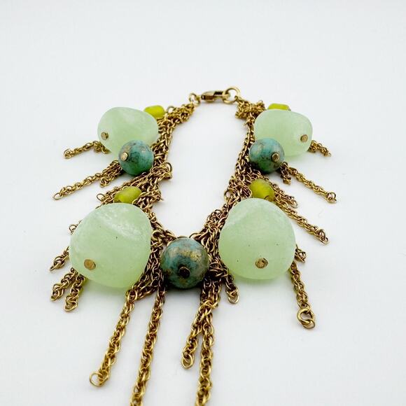 Vintage Boho Gold Chain Bracelet with Green Aventurine Turquoise Beads - Picture 7 of 9